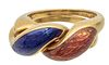 TWO LADY'S ENAMELED PUZZLE RINGS MADE OF 18K YELLOW GOLD