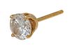 LADY'S SINGLE DIAMOND STUD EARRING IN A 14K YELLOW GOLD BASKET STYLE SETTING, .95 CT 