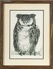 CHRISTINE MCGINNIS (PENNSYLVANIA, 20TH C) ETCHING ON WOVE PAPER, H 18", W 12.5", GREAT HORNED OWL 
