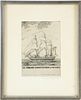 EMILY BURLING WAITE (AMERICAN, 1887-1980) ENGRAVING ON PAPER, H 7", W 5", U.S. FRIGATE CONSTITUTION OF 44 GUNS 