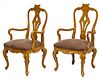 GEORGE II STYLE CARVED PINE OPEN ARMCHAIRS, SET OF FOUR, H 44" L 24" D 23" 