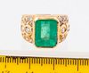 EMERALD (6 CARATS) AND DIAMOND (1.02 CARATS) RING SIZE 6 3/4 18KT YELLOW GOLD 