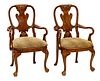 CHIPPENDALE STYLE CARVED WALNUT OPEN ARMCHAIRS, PAIR, H 39" W 23" D 23" 