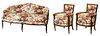 WALNUT AND UPHOLSTERY SETTEE & ARMCHAIRS, 3 PCS, H 33", W 62", D 25" (SETTEE) REGENCY STYLE 