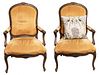 LOUIS XV STYLE CARVED WALNUT ARM CHAIRS, 20TH CENTURY, PAIR, H 40" W 26" D 23" 