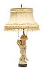 ITALIAN CARVED MARBLE FIGURAL LAMP, H 36", W 7", CHERUB WITH CORNUCOPIA 