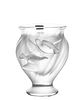 LALIQUE CO. (FRENCH), FROSTED CRYSTAL LOVE BIRD VASE, H 5", L 4"