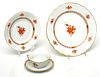 HEREND  (HUNGARY) CHINESE BOUQUET PATTERN IN RUST COLOR DINNER SERVICE 35 PCS. 