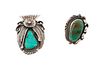 NAVAJO STERLING, TURQUOISE  RING AND BROOCH, C 1950, 2 PCS. H 2" 