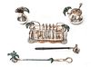 SILVER PLATED COPPER & STONE TOAST TRAY, CANDLE SNUFFERS, CREAMER & SUGAR, 5 PCS, L 3.25"-12"