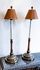 BAMBOO AND BRASS CANDLESTICK LAMPS, PAIR, H 29.25", DIA 7.5" 