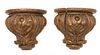 ANTIQUE CARVED MAHOGANY WALL SHELVES, PAIR, H 10.75", W 12"