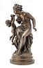 MATHURIN MOREAU (FRENCH, 1822-1912) BRONZE SCULPTURE, H 23", VENUS WITH CUPID, SWIVEL BASE 