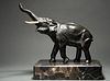 BRONZE SCULPTURE H 10" W 6" L 9" ELEPHANT WITH RAISED TRUNK 