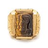 CAMEO TIGER-EYE 10 KT YELLOW GOLD RING 9.5 1950 (1) 