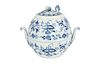 MEISSEN BLUE ONION  TUREEN, COVER AND LADLE. H 8" DIA 9" 