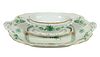 HEREND CHINESE BOUQUET , GREEN, PORCELAIN CAKE PLATE, SMALL TUREEN AND TRAY 3 PCS W 10", 5" 