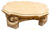 COMPOSITE STONE LARGE SCALE COCKTAIL TABLE H 19" DIA 52" LION HEAD AND SWAG DESIGN 