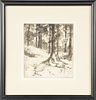 F. FARRAND DODGE (AMERICAN, B. 1878), ETCHING ON PAPER, H 6.75", W 6.75", "TREES" 