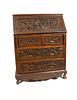 INDONESIAN CARVED WOOD DROP FRONT WRITING DESK, 20TH C., H 42", W 32", D 15" 