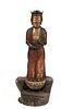 JAPANESE POLYCHROME CARVED WOOD STANDING FIGURE, H 24.75" 
