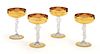 FRENCH "BAYEL" CRYSTAL CHAMPAGNES, GOLD BANDS, NUDE STEMS, SET OF 18 H 6" 