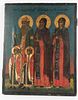 RUSSIAN POLYCHROME AND GILT WOOD PANEL ICON, H 21.75", W 17.25" 