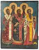 RUSSIAN POLYCHROME ON WOOD PANEL ICON, H 22", W 17.25" 