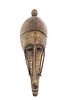 WEST AFRICAN CARVED WOOD WITH BRASS ELEMENTS MASK, H 18", W 6", D 4.5" 