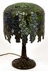 TIFFANY STYLE WISTERIA LEADED STAINED GLASS PONY LAMP MID-LATE 20TH CENTURY H 16" DIA 10" 