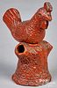 Pennsylvania redware rooster rattle, 19th c.