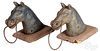 Pair of cast iron horse head hitching post tops