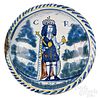 English Delftware King George blue dash charger