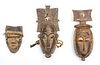 AFRICAN WOOD MASKS WITH PIGMENT, FUR & SNAKESKIN, 3 PCS, H 8.5"-15.5"