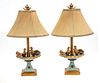 ** FRENCH STYLE POLYCHROME COMPOSITE LAMPS, PAIR, H 24", DIA 9" 