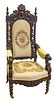MAHOGANY CARVED JACOBEAN STYLE ARM CHAIR, C 1900 H 56" W 26" 