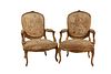 LOUIS XV STYLE PAIR OF CHAIRS, H 42.75", W 27", D 22" 