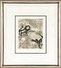 MARC CHAGALL (FRENCH/RUSSIAN, 1887–1985) ETCHING ON WOVE PAPER, 1952 H 11.5" W 9.5" THE LION AND THE HUNTERS, FROM LES FABLES DE LA FONTAINE, VOLUME I