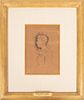 JAMES ABBOT MCNEIL WHISTLER (AMERICAN, 1834-1903), PENCIL ON BROWN PAPER, H 4.5", W 2" IMAGE SIZE, PORTRAIT OF MRS. TINNIE GREAVES 
