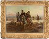 ATTRIBUTED TO GEORGES WASHINGTON (FRENCH, 1827-1910), OIL ON CANVAS, H 26", W 36", MOUNTED ARAB WARRIORS 