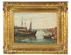 CHARLES WALTENSPERGER,  USA 1871 - 31,  OIL ON BOARD,  H 10" W 14" HARBOR SCENE 