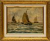 LOUIS VAN DER POL (DUTCH 1896 - 82) OIL ON BOARD, H 9.5", W 12", FOUR SAILING SHIPS 
