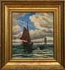 CARL LUDWIG BILLE, 1815 - 98,  OIL ON CANVAS,  H 12" W 10" SAILING VESSELS 