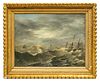 I. BERNARD, OIL ON CANVAS, 1868, H 17.75", W 23", MARITIME SCENE 