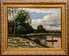 SIGNED  STEFANO, OIL ON CANVAS, H 36", W 48", LAKE SCENE WITH FISHERMAN 