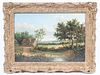 JOSEPH THORS (BRITISH 1835 - 84) OIL ON BOARD, H 14", W 20", BERKSHIRE FARMHOUSE 