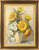 GUIDO GRIMANI, ITALY OIL ON CANVAS C 1960 H 32" W 24" SUNFLOWERS 