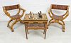 DAMASCUS STYLE CHAIRS & CHESS TABLE (AS IS) 3 PCS, H 35", W 27" (CHAIRS) 