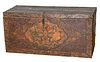 ANTIQUE TIBETAN POLYCHROME CARVED WOOD CHEST, H 25", W 51.5"