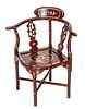 CHINESE CARVED ROSEWOOD CORNER CHAIR, H 32", W 27" 